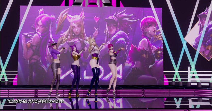 3D-Hentai Games: Hari Perempuan - Sesuatu yang striptis Ahri, Akali, Evelynn, Kaisa 3d tarian...