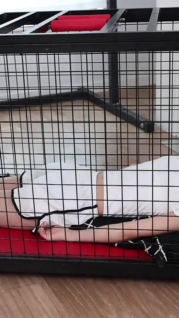 Asian bondage: Barfußmädchen in einem käfig