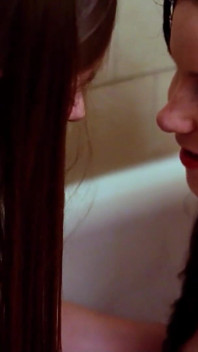 Horny lesbian teen brought to orgasm by step sister in the bathtub