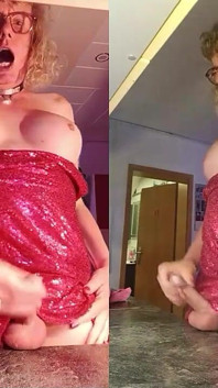 Tgirl Anna goza com um plug pink foxtail na bunda e usa um vestido rosa