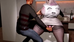 3D enormes mamas loira bbw prostituta provocando o pau velho para foder sua buceta