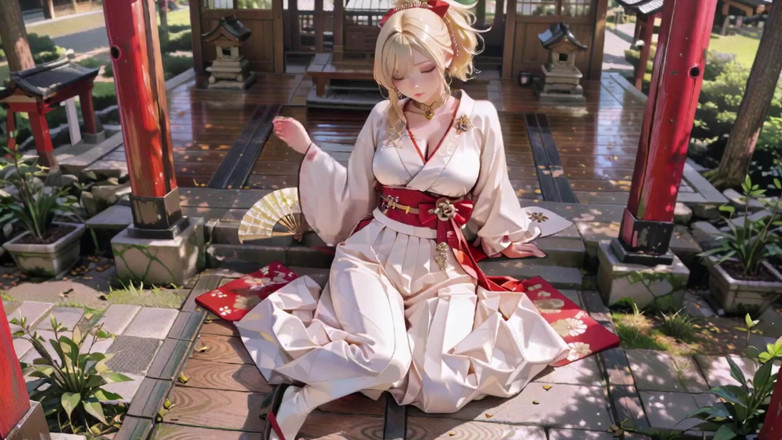 Seraphina Vale: सुनहरे बालों वाली Kimono लड़की का तीर्थ रहस्य! बेज मॉडिफाइड किमोनो में टोरी गेट के नीचे घुटने टेकना