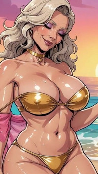 Sexy milfky s velkými prsy na pláži