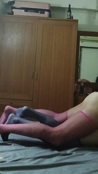 Sexy Ladyboy in Lingerie Her Man Joins in with Stockings
