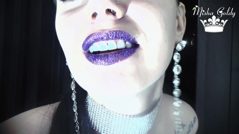 Goddess Misha Goldy: Purple glittery kissing &amp; lip smelling