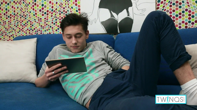 Twin Qs: Brunette rainbow boy Logan filmed striping and masturbating!