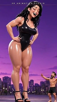 Giantess ทาน้ํามันในรองเท้าส้นสูงทาวเวอร์เหนือชายตัวเล็ก - แต่เพียงผู้เดียวยักษ์ล้มลงมาหาคุณ