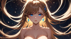 LustRender: Virvel av ljus: en vacker ung kvinna som borstar håret åt...