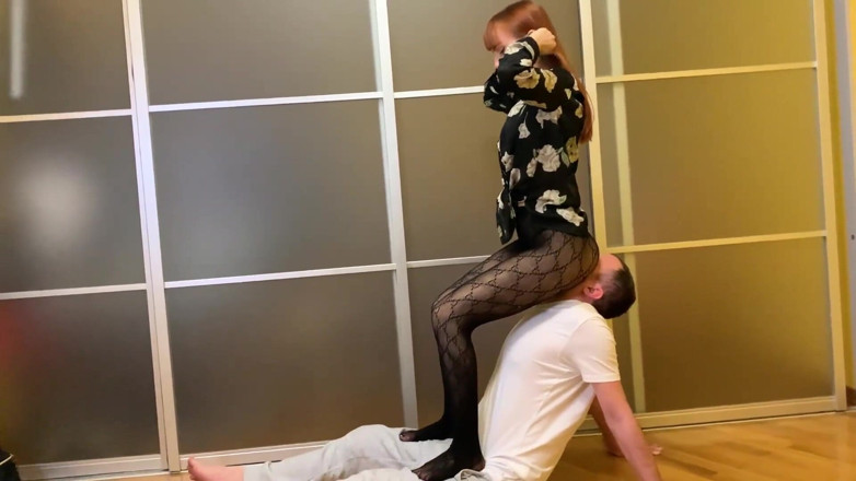 Petite Princesses Femdom: Hot Petite Girl Facesitting in Fishnet Pantyhose and Head Trample...