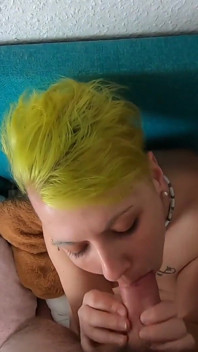 Afternoon blowjob in the bedroom with cum swallowing
