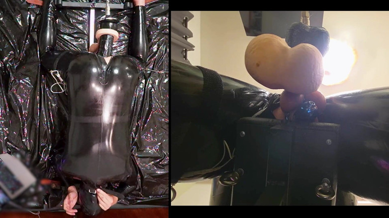 Chastitybeltboy: Сессия в позоре с латексным комбинезоном, Pa Chastity, гигантским Дилдо и Estim