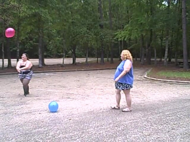 BBW nurse Vicki adventures with friends: BBW gals play volley ball with balloons