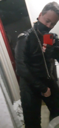 Leather Biker Jerking off in Leather Suit