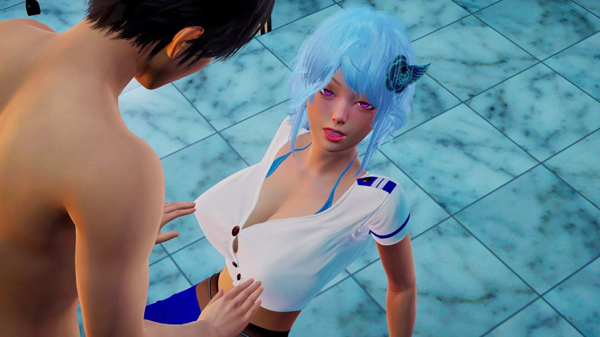 Anime Girl Sinwe with Hot Blue Hair in 3D Hentai - Indulge in Big Tits Massage with Sensual Moans, G-spot Fingering (Joas22222)