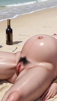 Very Pregnant Girl Tied up on Beach Surrounded by Cigarettes