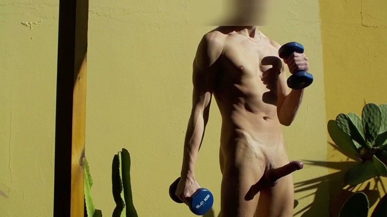 outdoor-fun: Various Outdoor Gym Exercises Nude with Boner