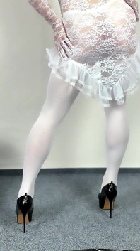 Trans Sissy in Tight Wedding Dress and Stockings Cums Hard Just for You!
