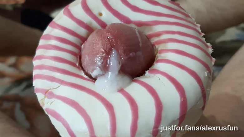 AlexRusFun: Horny skinny teen fucks a donut with a big dick