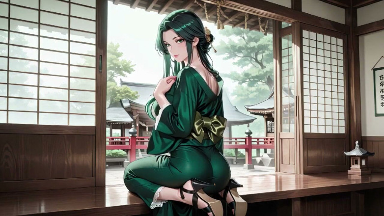 Tay Swift X: Deep Green Kimono! Private Shrine Stroll, High Slit Accidents!