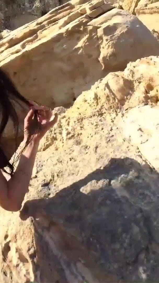 Real Agent: Alone lush Russian babe toys her cunt on the rock...