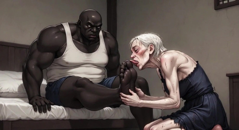 YOUR BEST FANTASY: 90 Year Old Granny Slave Licking Giant Black Man Feet -...