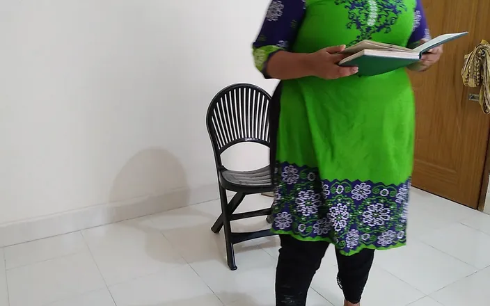 Aria Mia: BBW teacher sitting on a chair reading a book when...