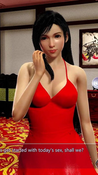 Tifa Lockhart em vestido curto vermelho explode pau grande usando seus peitões como masturbador