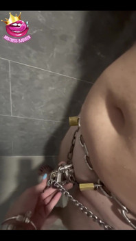 Chains on His Wrists, Cage on His Cock, Cold Water Running in the Shower