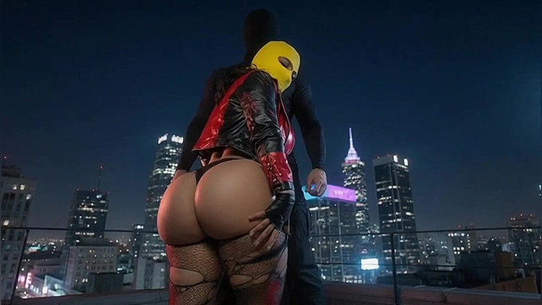 Animate golden: Zierliches mädchen mit dickem arsch in gelber Balaclava auf dem...