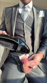 Suited Groom Jerks off in Hotel Room
