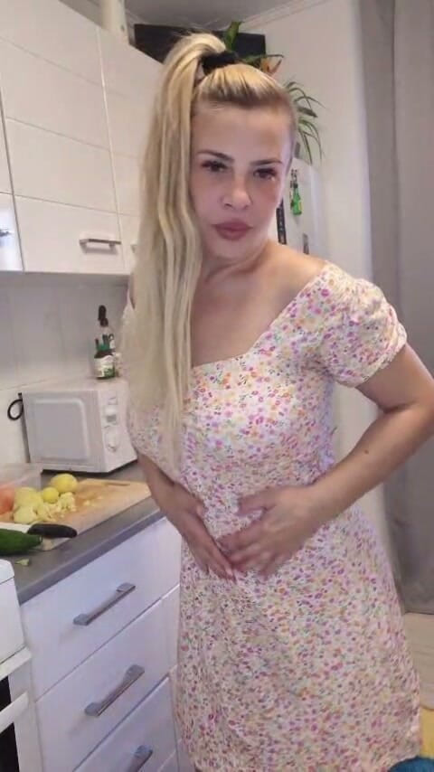 Nadya Albu: Naughty MILF Cucumber Masturbation in the Kitchen