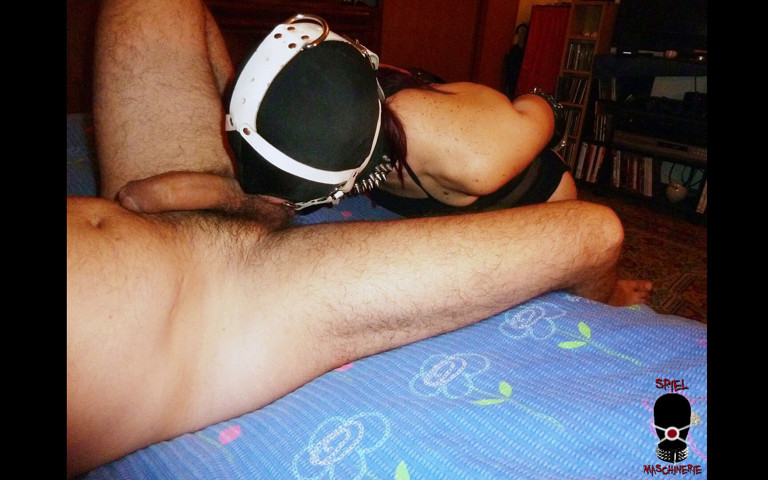 She Is Obedient Like a Dog Part 2 - the Life of a Real BDSM Slave - Ring-gagged Slut Worshiping Master's Cock - From 2 Angles (Spiel Maschinerie)
