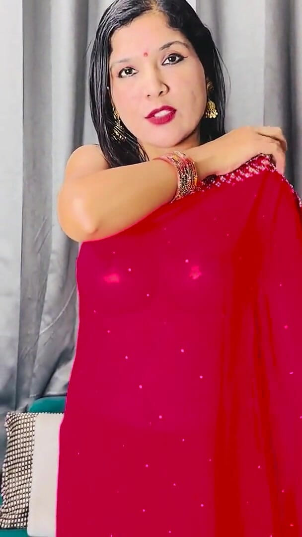 Desi Horny Savita: Dressed in a Full Indian Red Outfit and High Heels