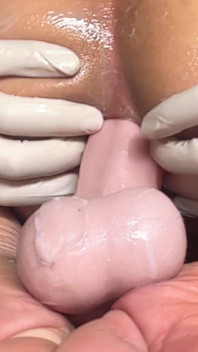 Femboy Close up Pussy Training with Dildo with Farting and Gaping