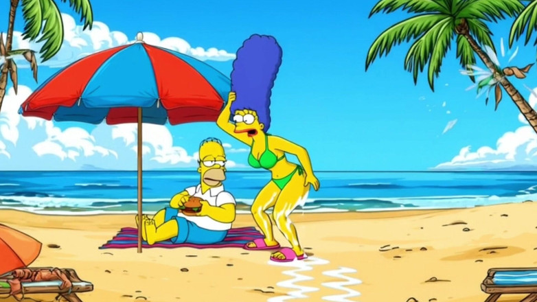 Octopussy Lovers Club: Strandteef 2: Poesje Vol Sperma. Cartoon Simpsons Parodie.
