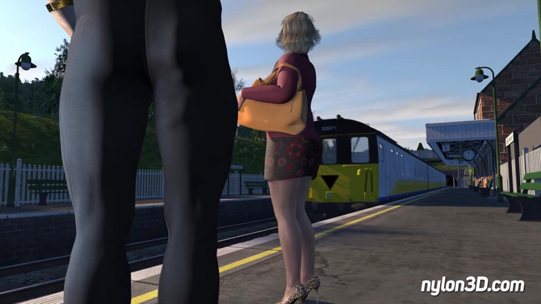 N3D animation: Voyage en train avec une blonde excitée