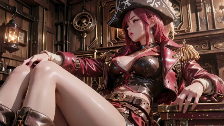 Seraphina Vale: Redhead Pirate Queen! Lazy Goddess in the Gold Hold. Kneeling...