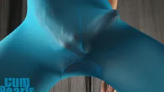 Blue Nylon Stockings Cock Play with Masturbation and Cumshot