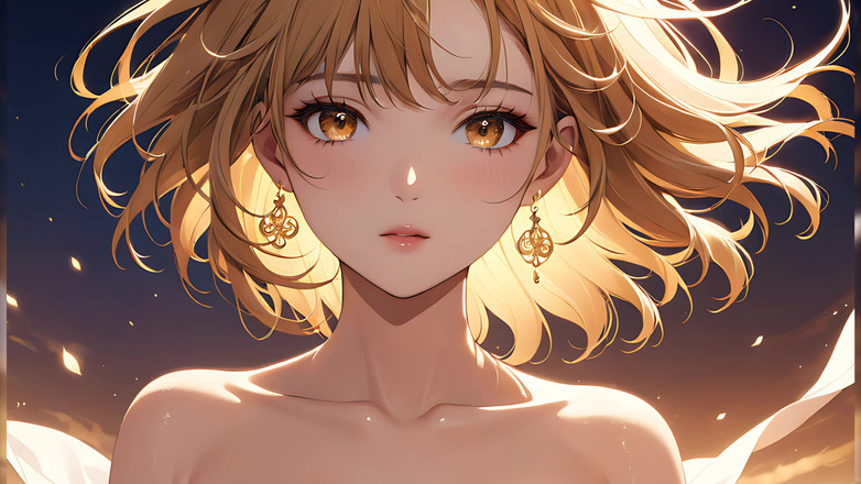 LustRender: Золотой бриз: красивая молодая женщина в мечтательном свечении