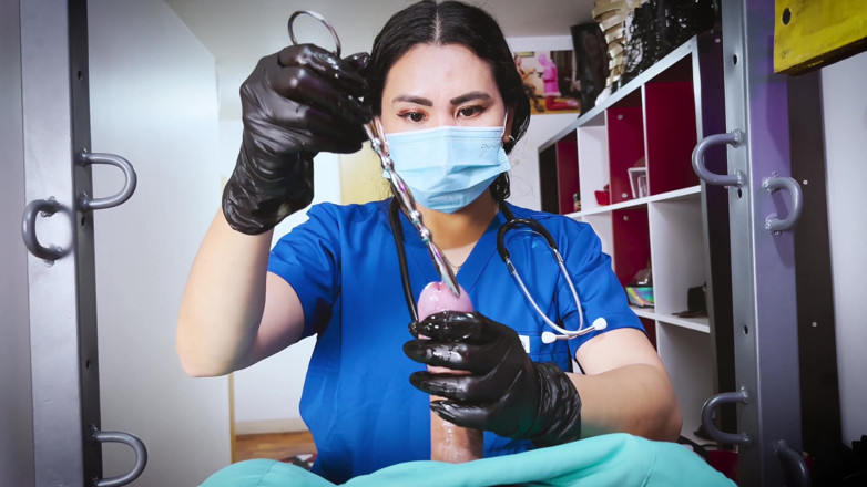 DominaFireOfficial: Cruel nurse Domina Fire edging &amp; CBT sounding patient