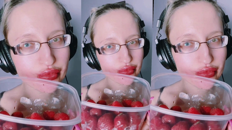 FinDom Goaldigger: Asmr Strawberry Makan - Asmr, cermin mata, kegemukan, ginjal, bibir besar,...