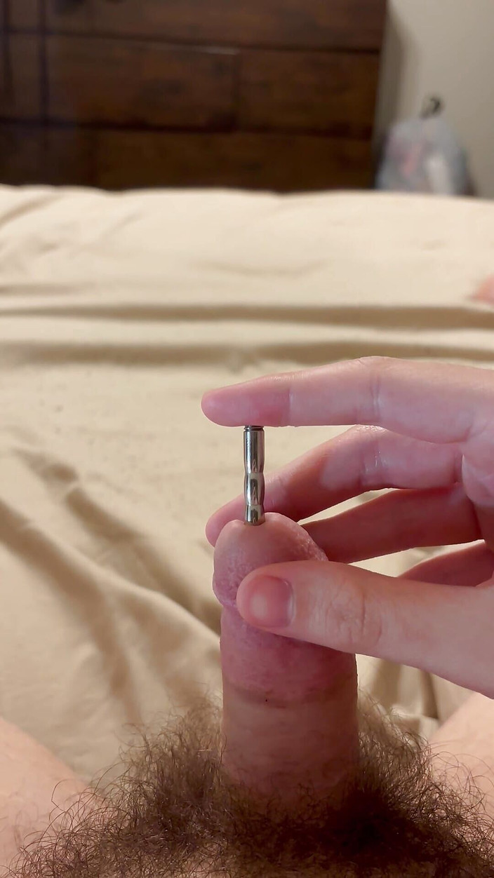 hornytxteen: Sounding My Small Hairy Teen Cock