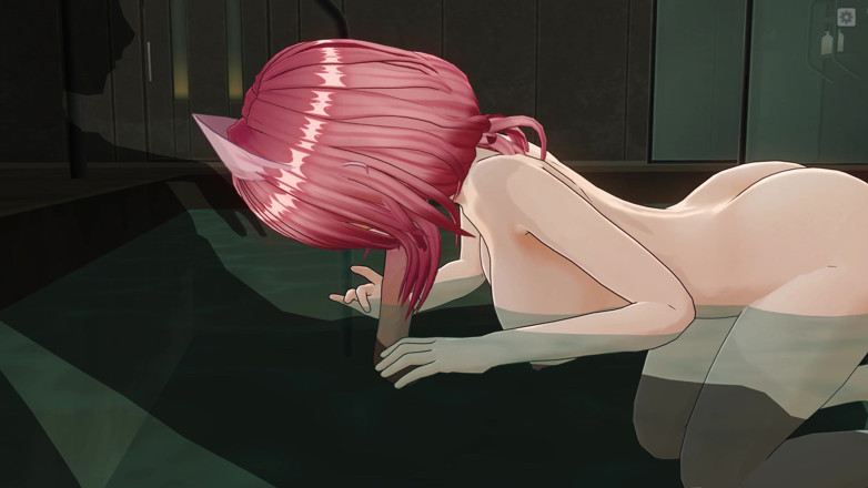 H3DC: 3D HENTAI: Rosahårig flicka avsugning i badet