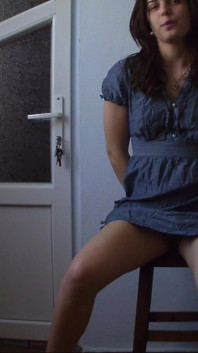 Horny Girl on a Chair Drinks Juice and Play with Herself