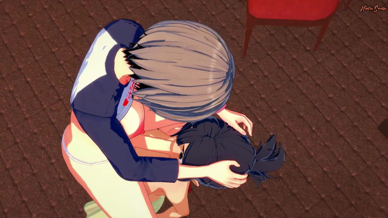 Hentai Smash: Ami Asai daje futa Uzaki obciąganie i połyka jej spermę....