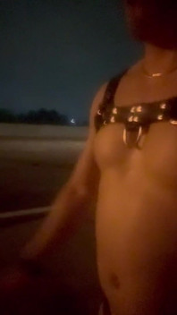 Naked Muscular Asian Stud Owns the Night Streets in Nothing but a Leather Harness