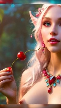 Красивая обнаженная девушка-эльф с большой грудью с Cherry