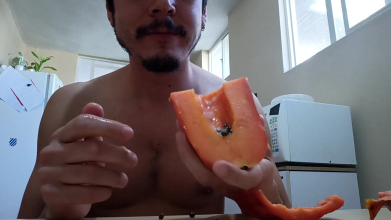 Tabasco Jake: Handsome Guy Fucks a Papaya, Cums Inside and Eats It