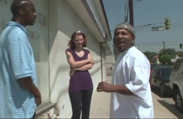 VOP Interracial: Redhead sweetie gets 3some BBC fucked after picking up from the...