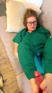 Stepmommy Nurse Gives Stepson a Footjob